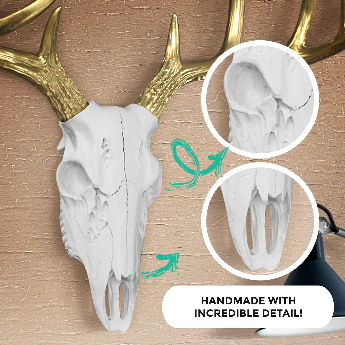 Large White + Gold Antlers Deer Head Skull Faux Taxidermy