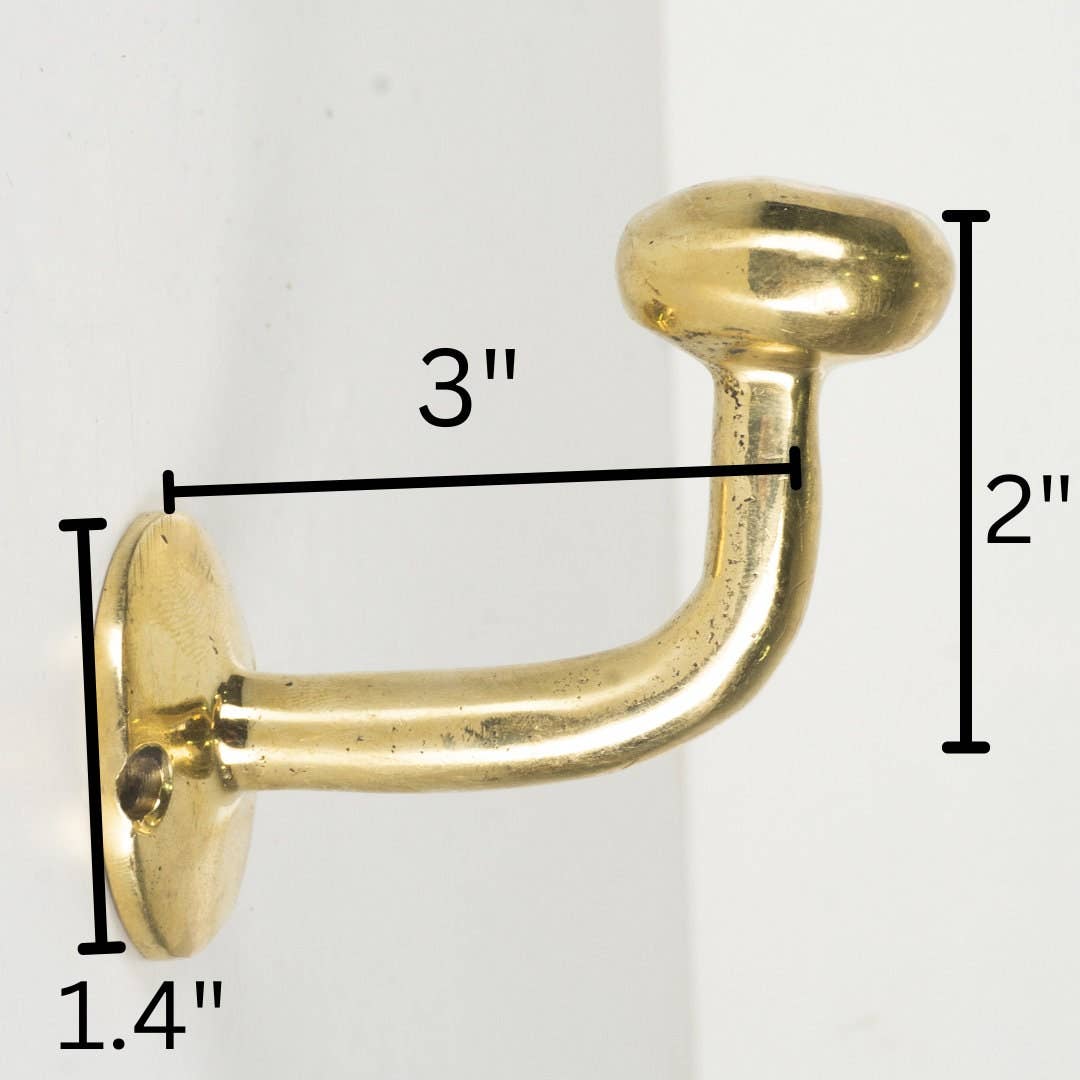 Set of Handcrafted Unlacquered Brass Hooks For Wall