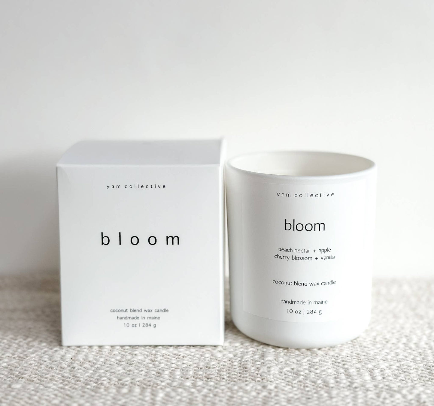Bloom - 10 oz Peach + Cherry Blossom Matte White Candle