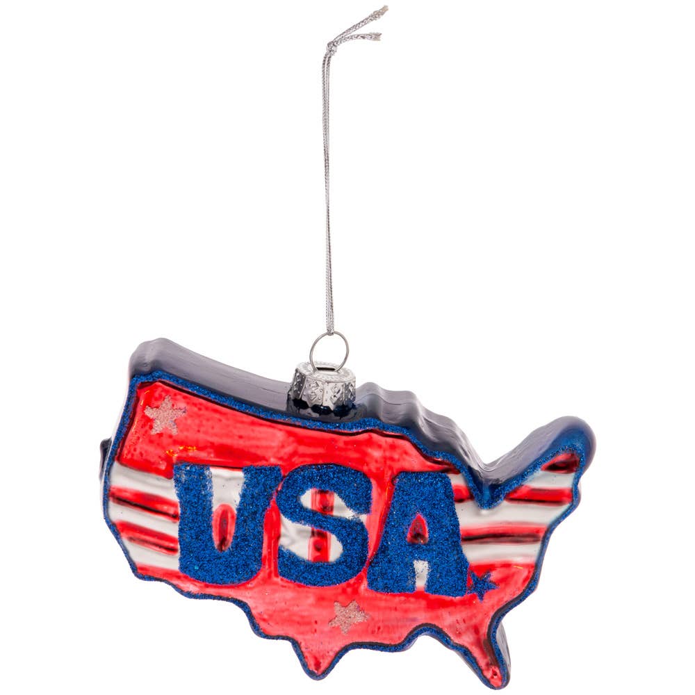 Patriotic Glass USA Flag Christmas Ornament 4th of July