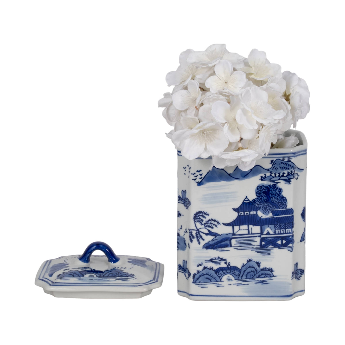 Decorative Jar - Blue Ceramic Rectangular Lidded, 9 in.