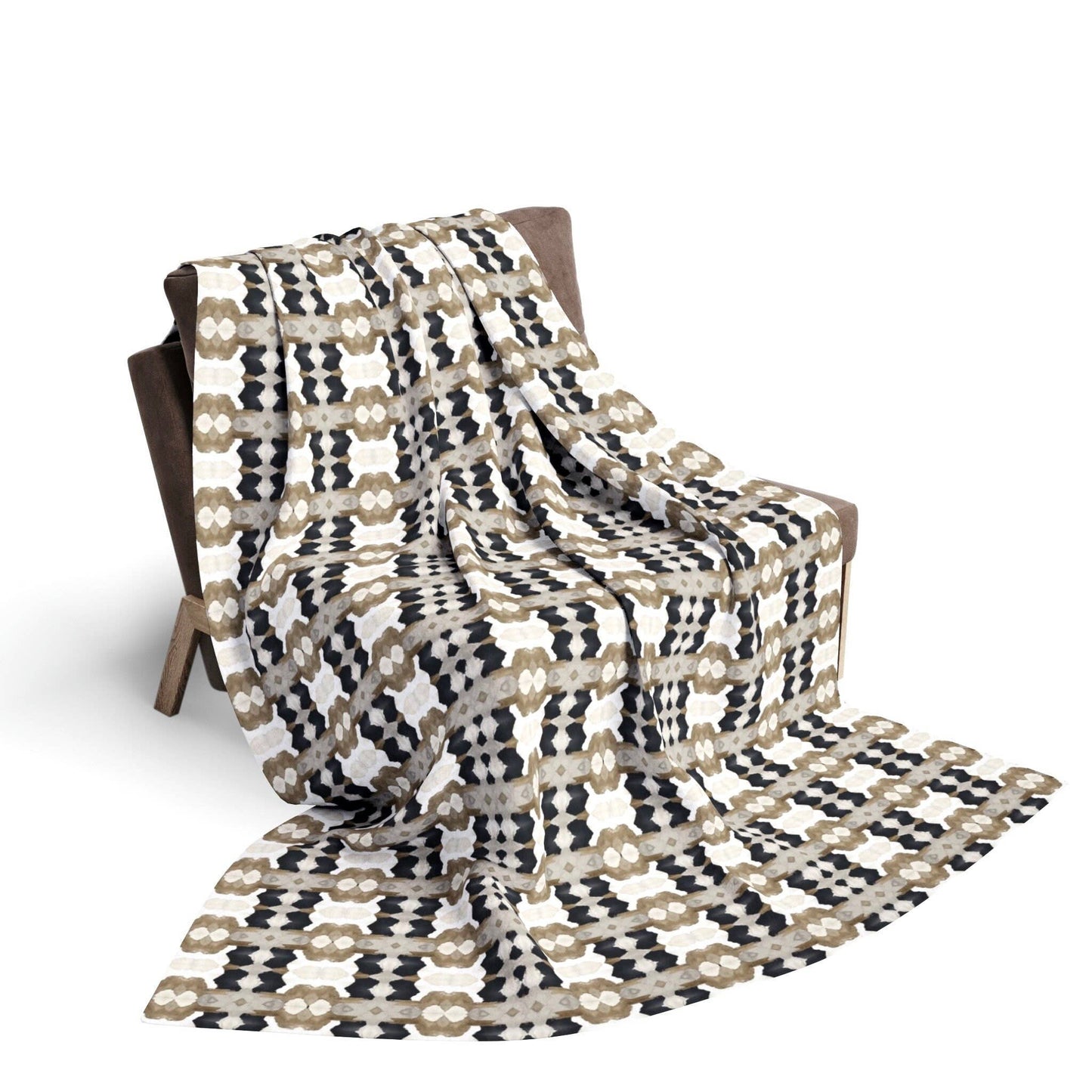 Mia 60x80” Sherpa Blanket Geometric Black Brown White Taupe