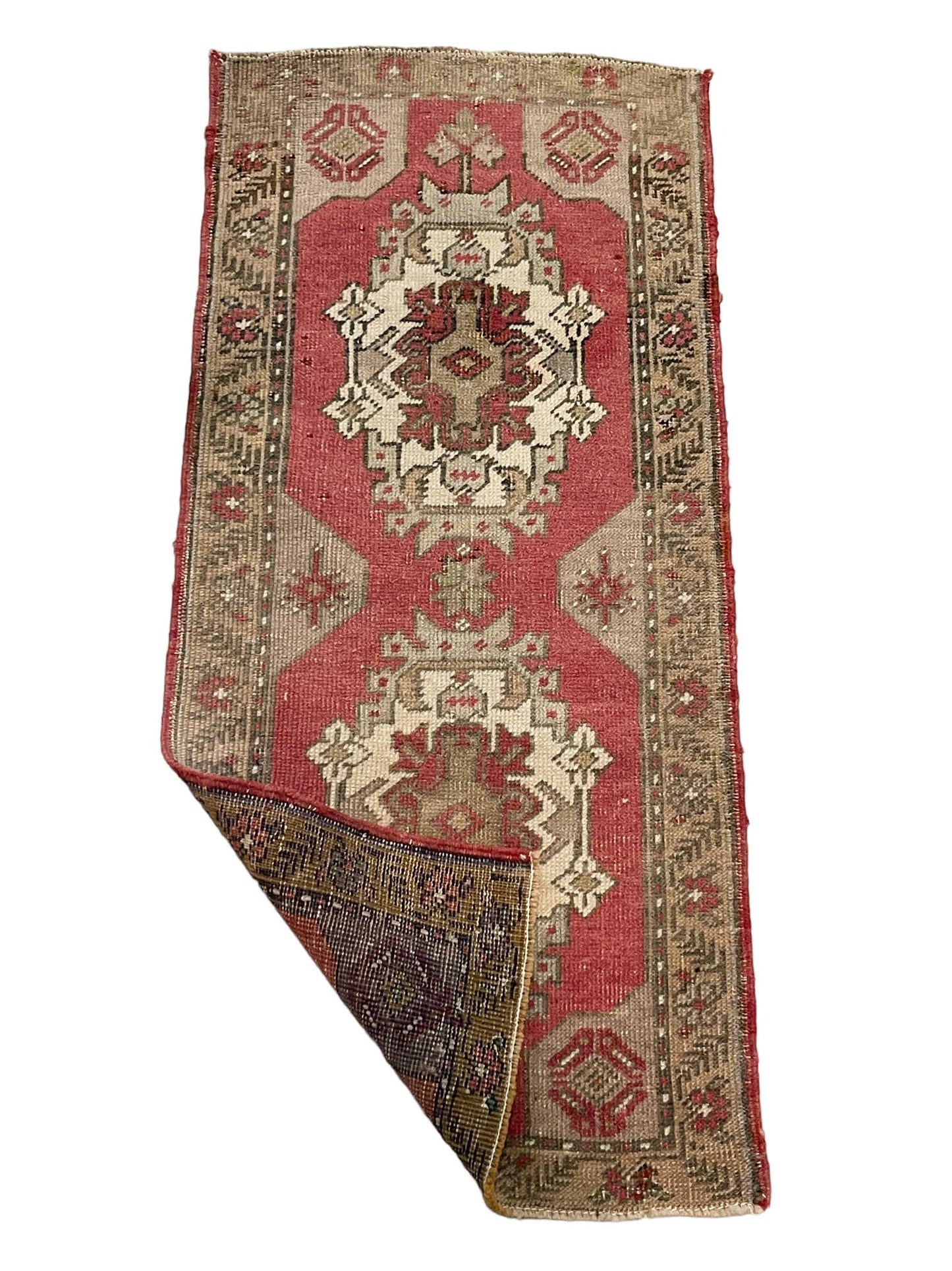 Handmade Vintage Turkish Rug Doormat | 2 x 4.4 "