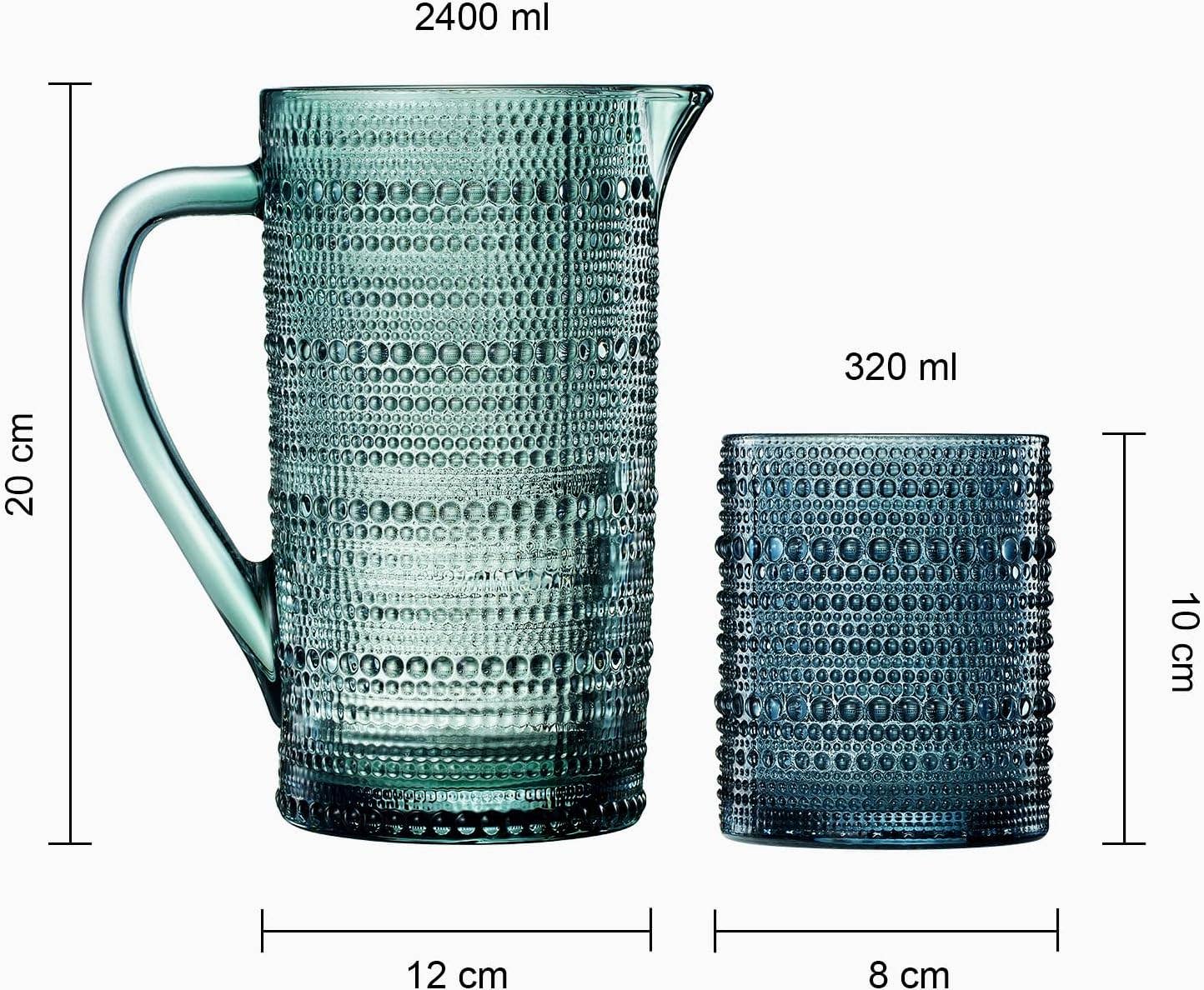 Hobnail Beaded Pitcher & Tumbler Glasses Set