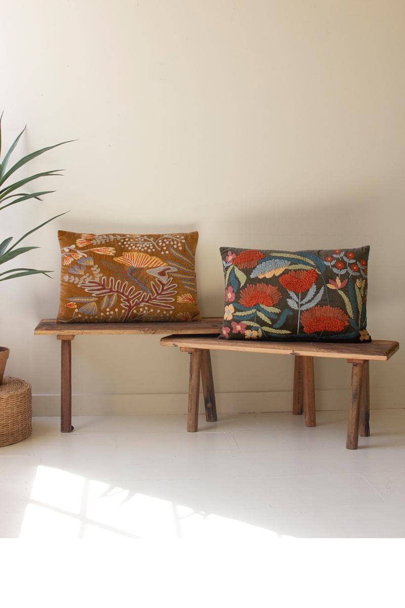 EMBROIDERED PILLOWS WITH FLOWERS - ONE EACH COLOR- set of 2