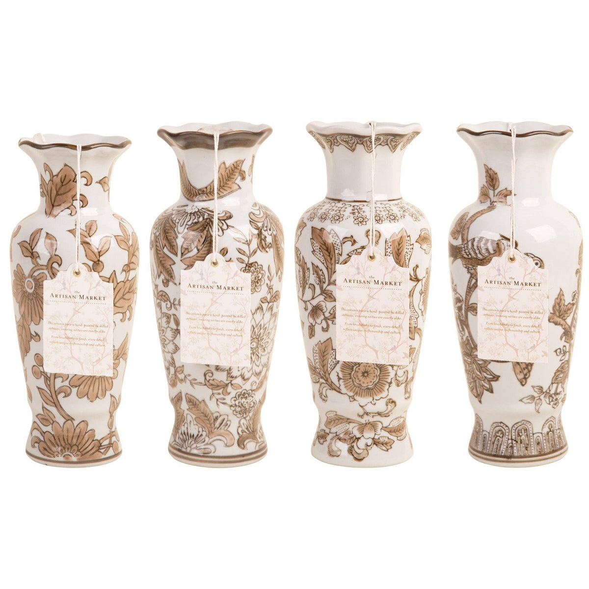 Brown And White Scalloped Vases
