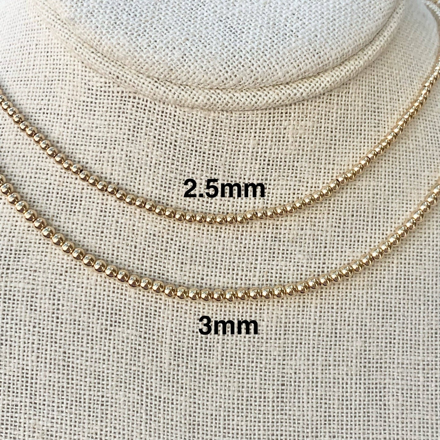 Gold Bead Necklace, 2.5mm