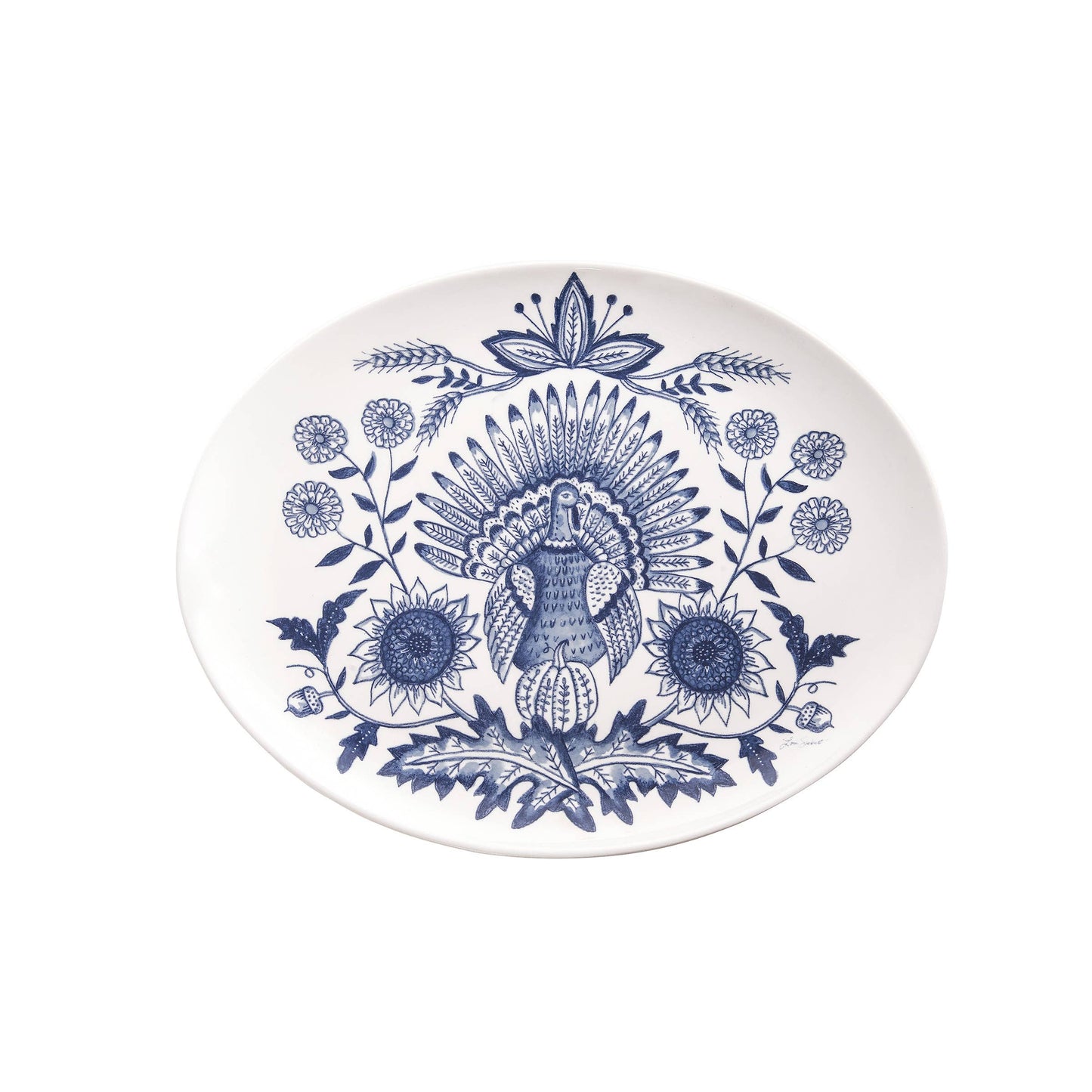 Fall/Harvest Blue Turkey Oval Stoneware Platter