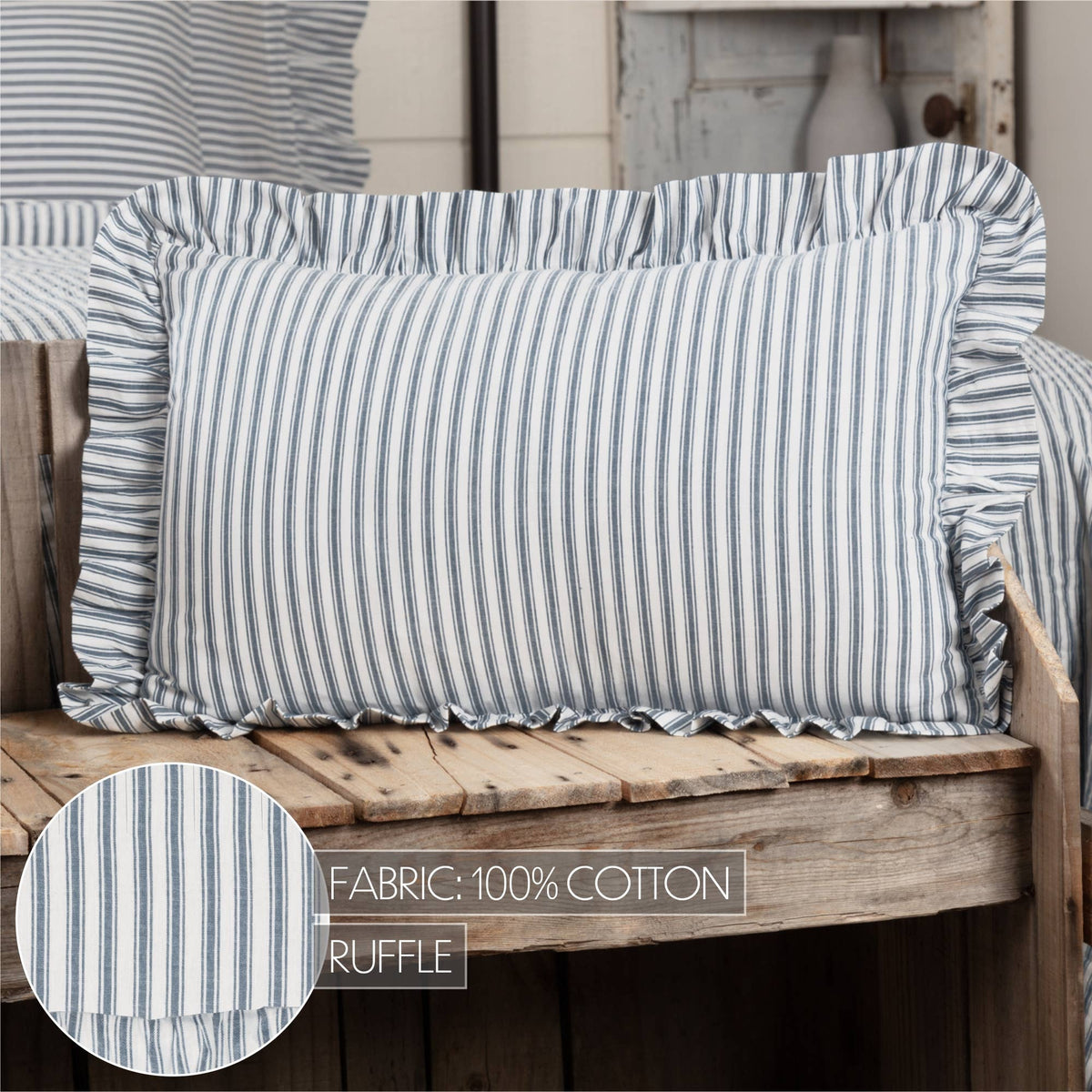 Striped Blue Ruffled Throw Pillow