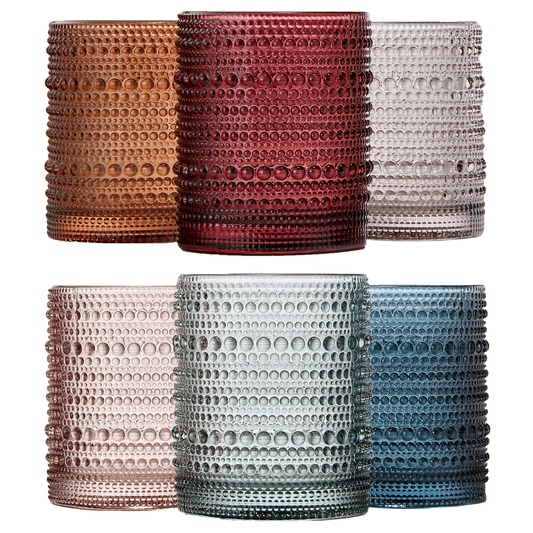 Hobnail Colored Beaded Tumbler Drinking Glasses Set of 6