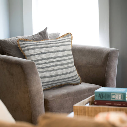 Riley Gray Striped Cotton Blend Throw Pillow