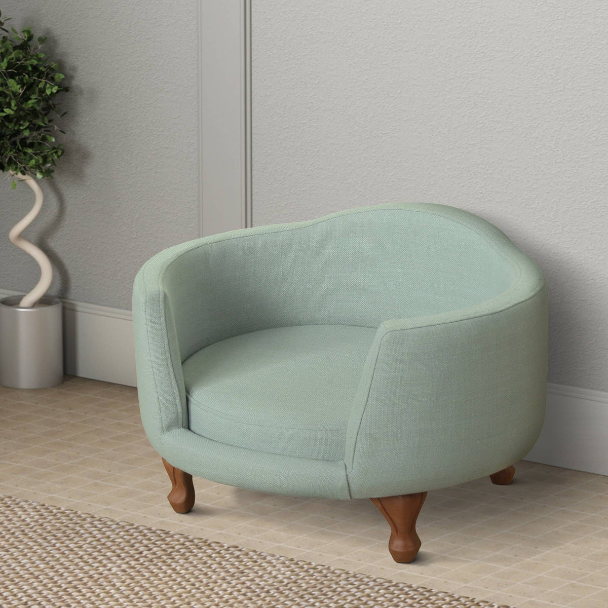 Curved Design Wooden Pet Love Seat With Fabric Upholstery