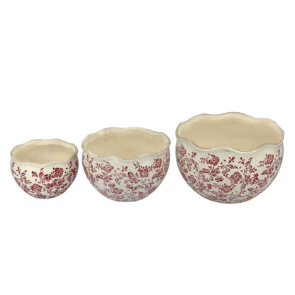 Set of 3 Rustic Vintage Ceramic Planter Pots