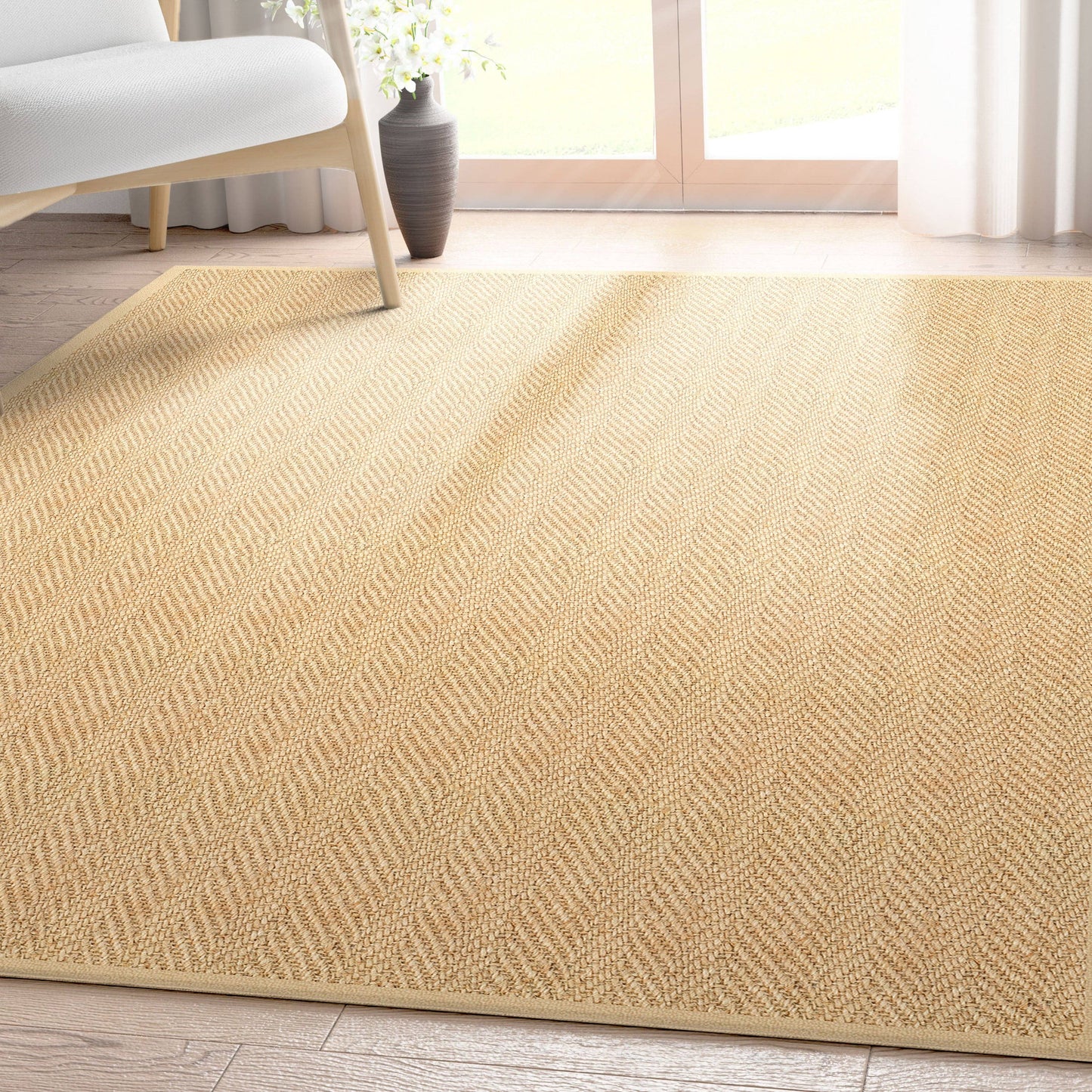 Well-Jute Boerboel Geometric Herringbone Beige Flatweave Rug - 2 Sizes