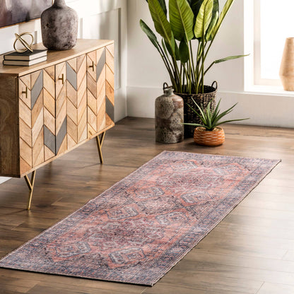 Maple Machine Washable Floral Medallion Area Rug