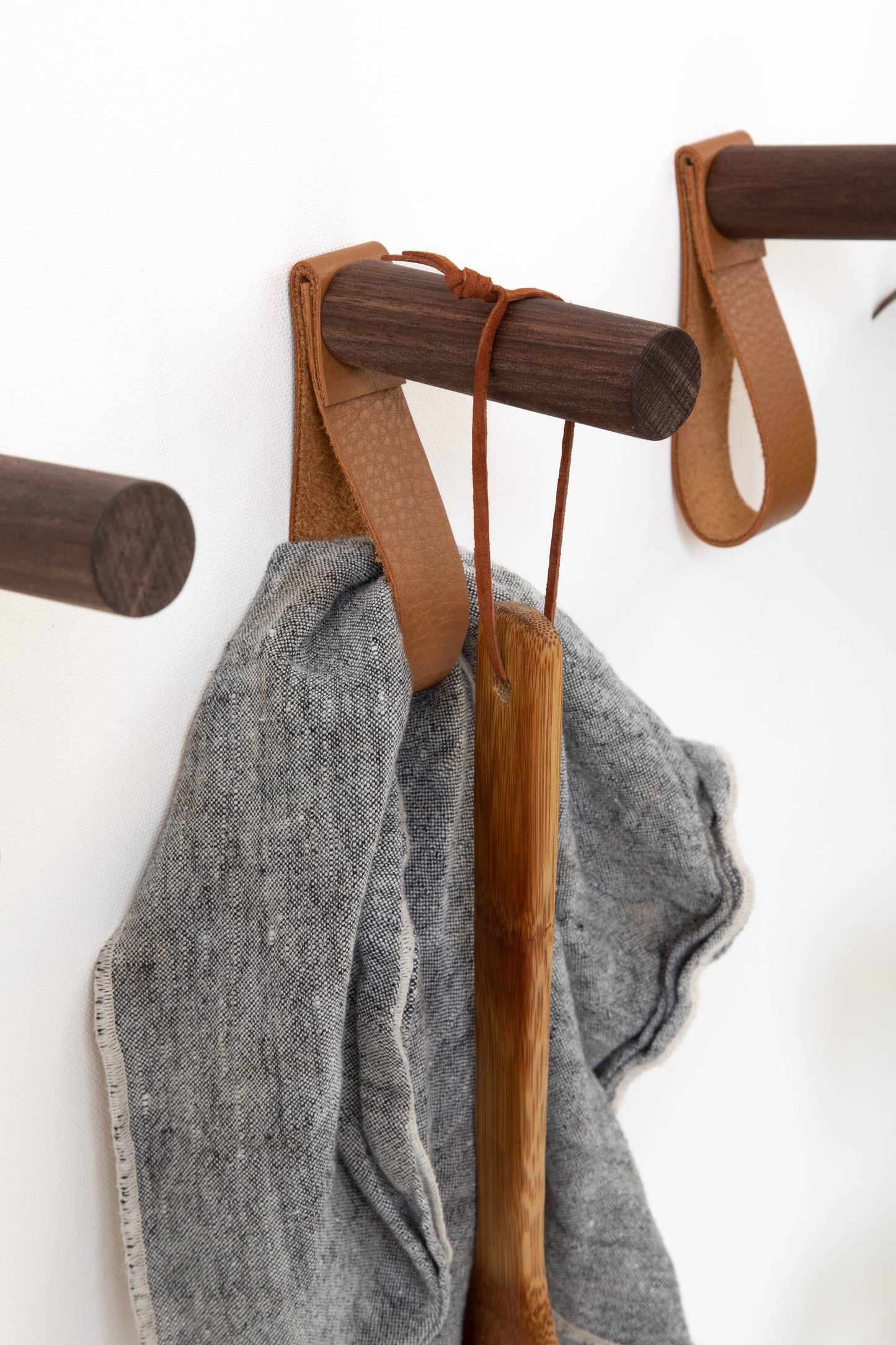 Leather & Wood Wall Hook Loops