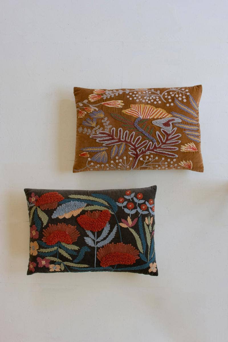 EMBROIDERED PILLOWS WITH FLOWERS - ONE EACH COLOR- set of 2