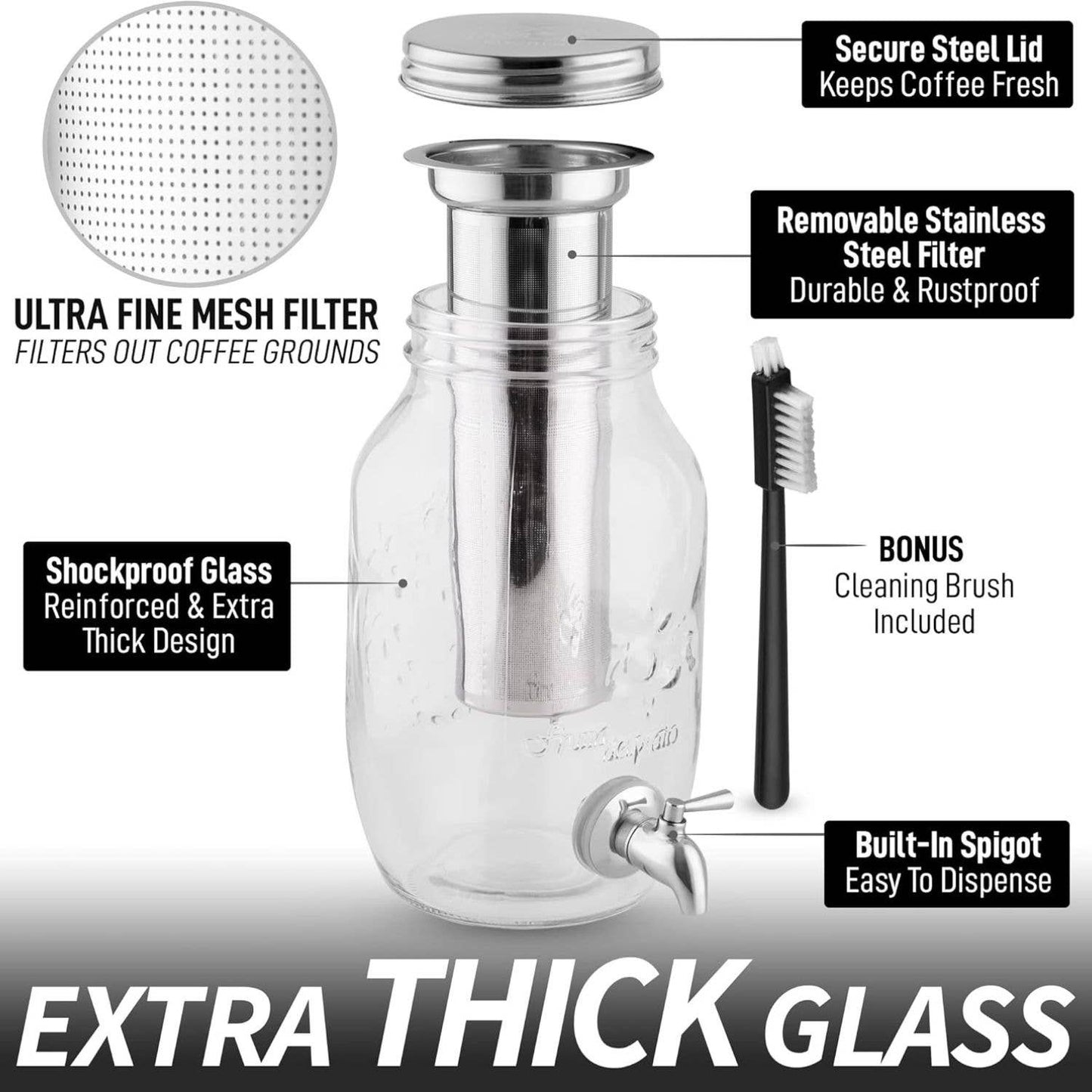 Cold Brew Coffee Maker - 1.5 Liter, Shatter-resistant Glass