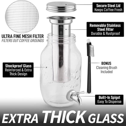 Cold Brew Coffee Maker - 1.5 Liter, Shatter-resistant Glass