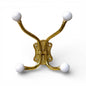 Solid Brass Four Arm Cloak Hook with White Porcelain Knobs
