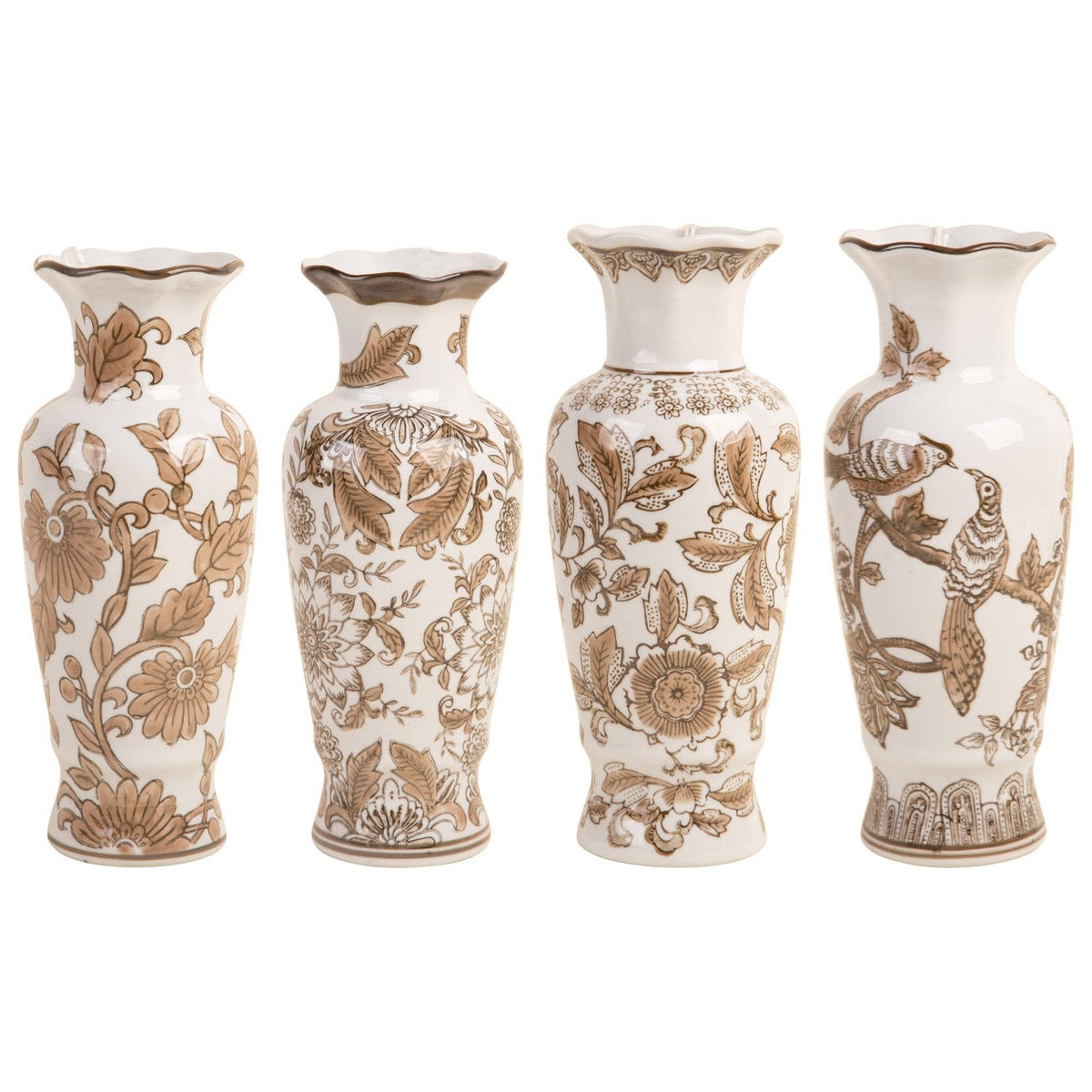 Brown And White Scalloped Vases