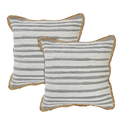 Riley Gray Striped Cotton Blend Throw Pillow
