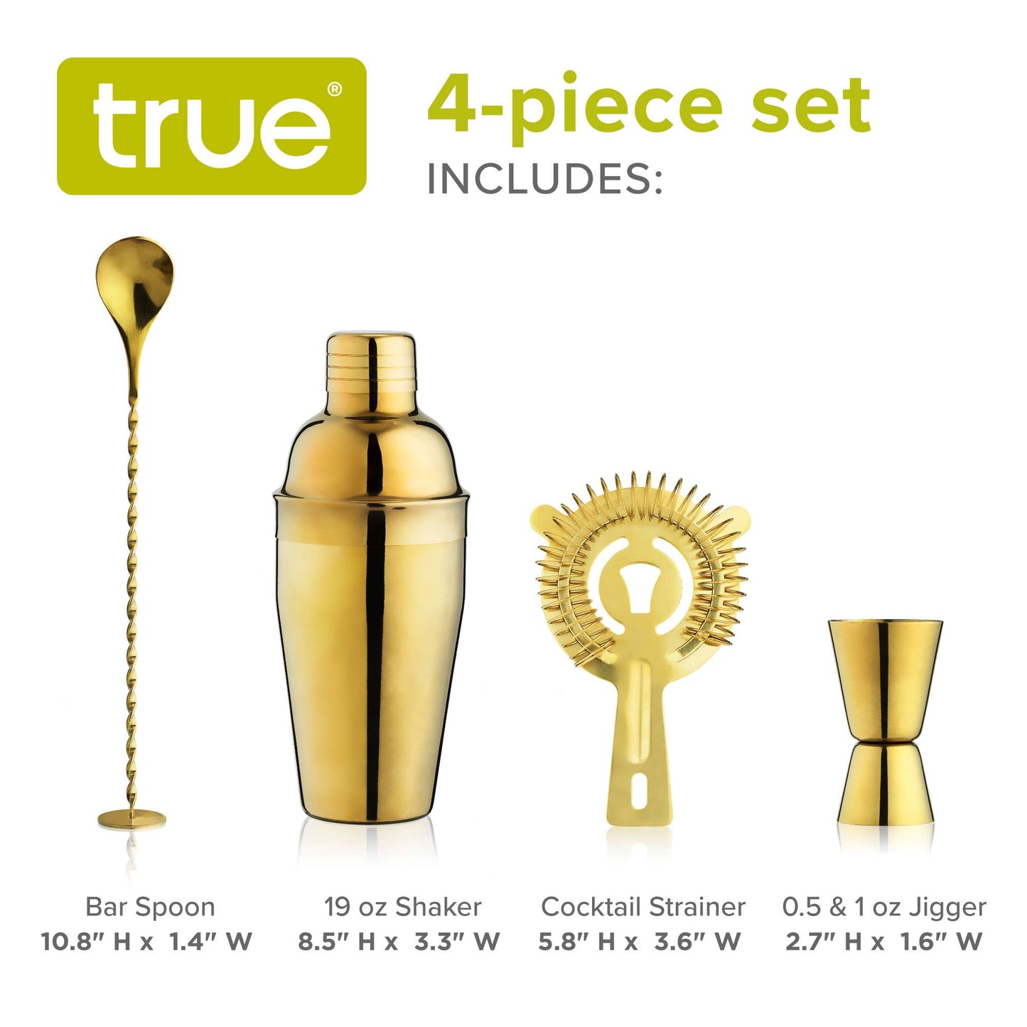 Stainless Steel Barware Set - Set of 4 - ASSORTED COLORS