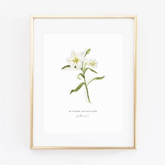 Matthew 28:6 easter lily scripture print