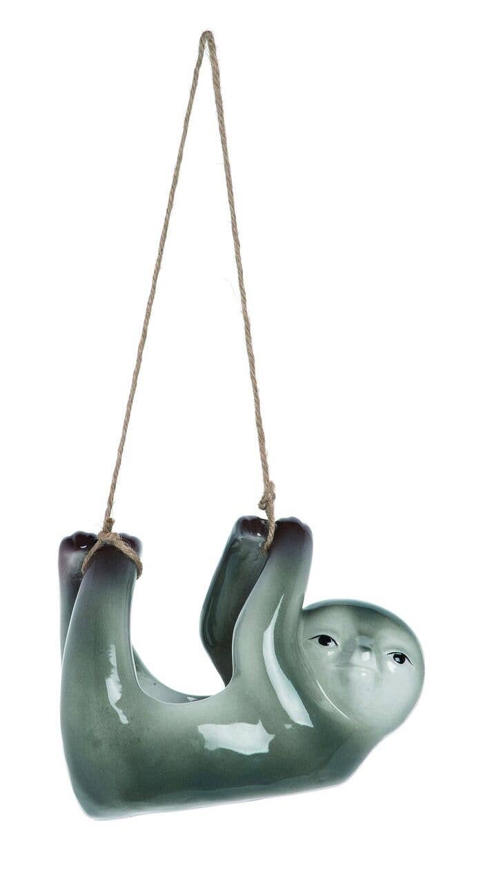 Gray Ceramic Hanging Sloth Planter Set 2