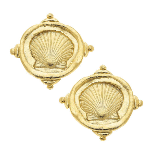 Gold Sea Shell Clip Earrings