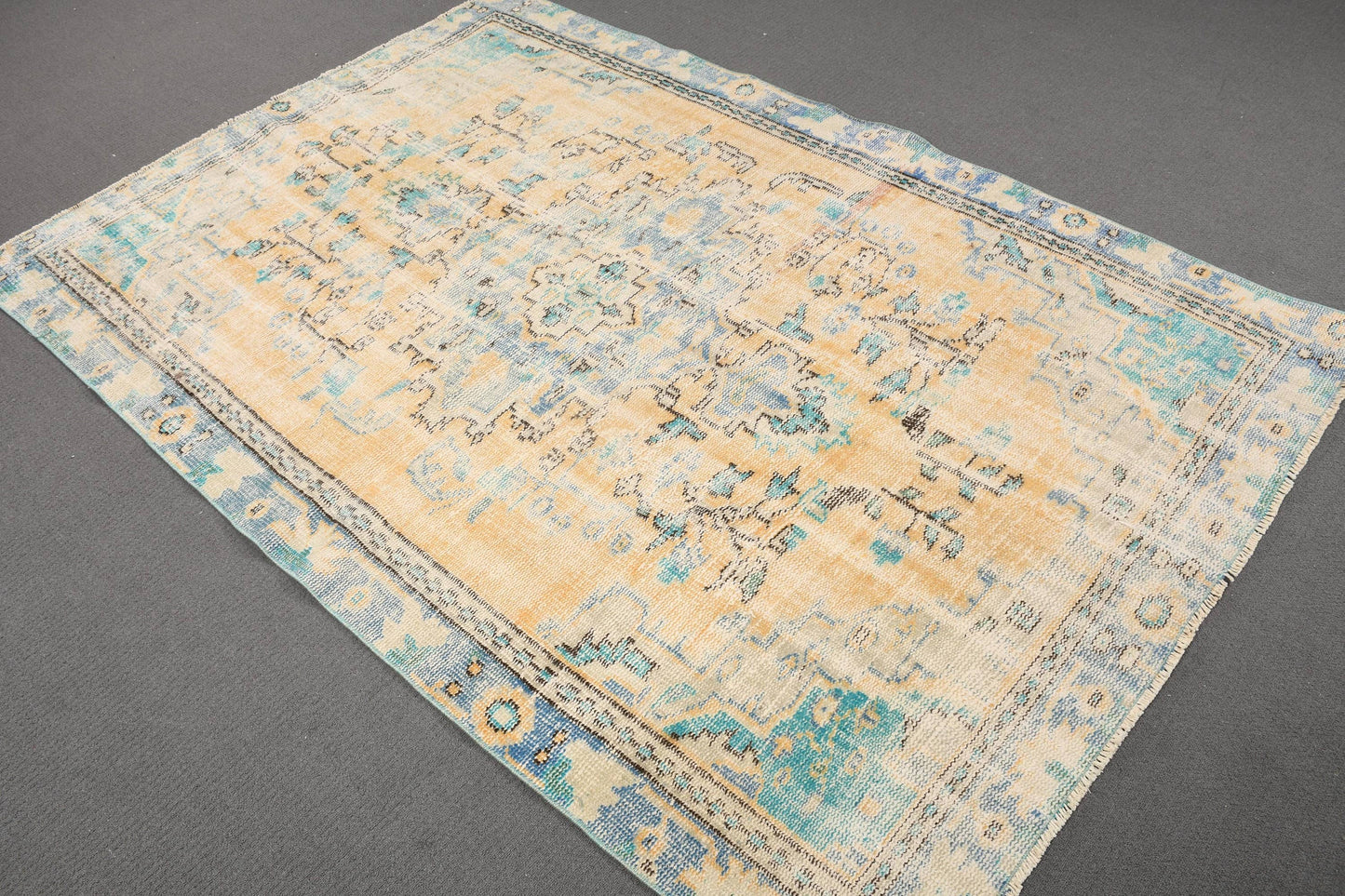 Vintage Turkish Rug, Pastel Tones, Handwoven Art