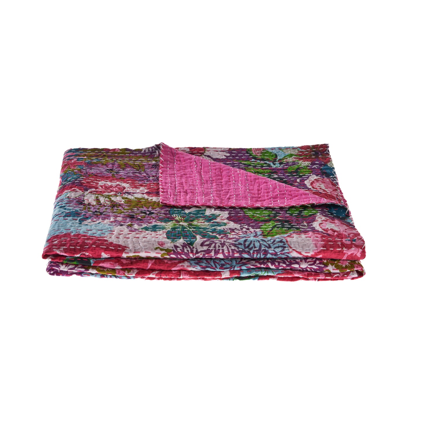 Floral Garden Kantha Throw Blanket