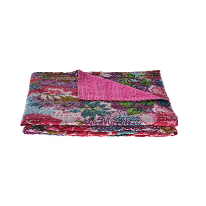Floral Garden Kantha Throw Blanket