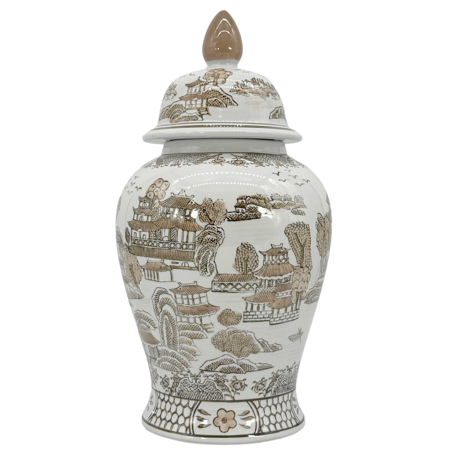 Brown & White Chinoiserie Ginger Jar