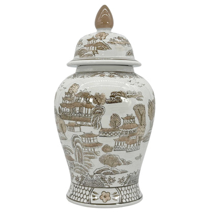 Brown & White Chinoiserie Ginger Jar