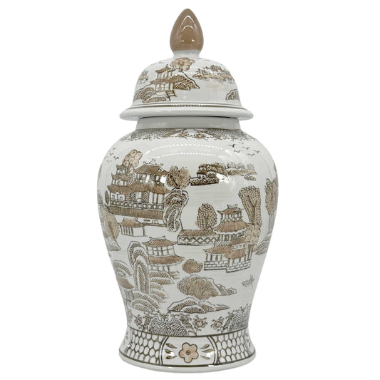 Brown & White Chinoiserie Ginger Jar
