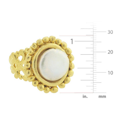 Handcast Gold Adjustable Ring with Genuine Freshwater Coin