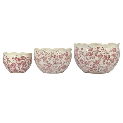 Set of 3 Rustic Vintage Ceramic Planter Pots