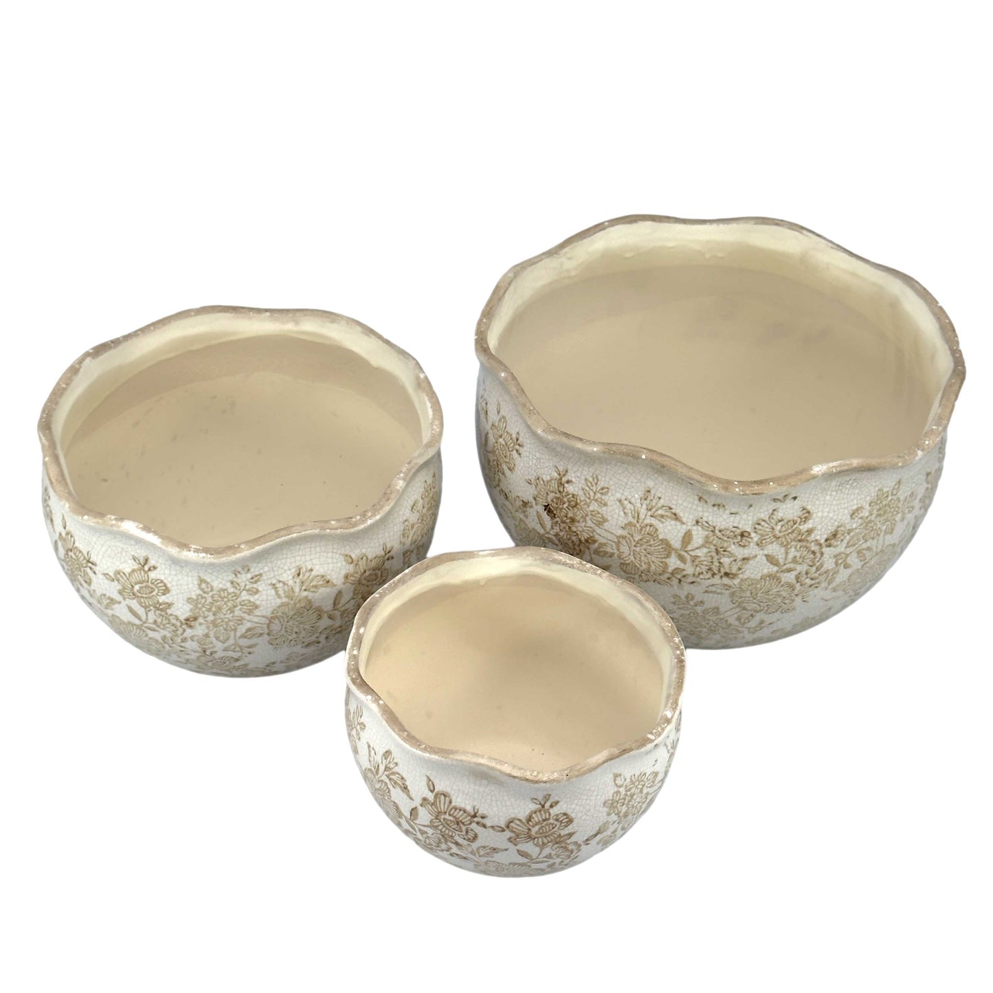 Set of 3 Rustic Vintage Ceramic Planter Pots
