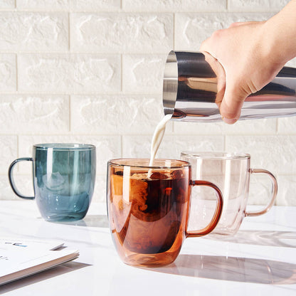 Double Wall Insulated Colored Glass Mugs - Set of 6, 18 OZ