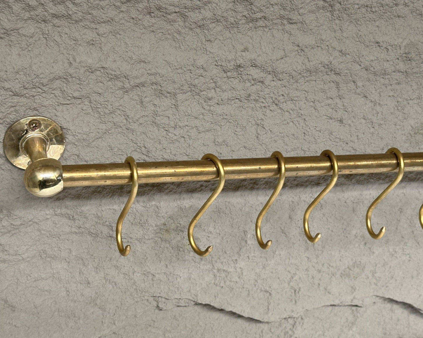 Unlacquered Brass Wall Mounted Pot Rack With Hooks
