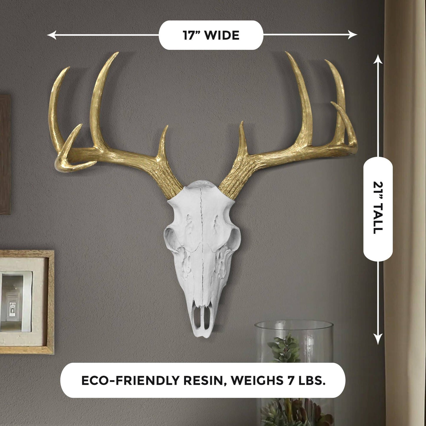 Large White + Gold Antlers Deer Head Skull Faux Taxidermy