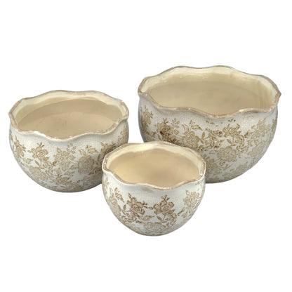 Set of 3 Rustic Vintage Ceramic Planter Pots