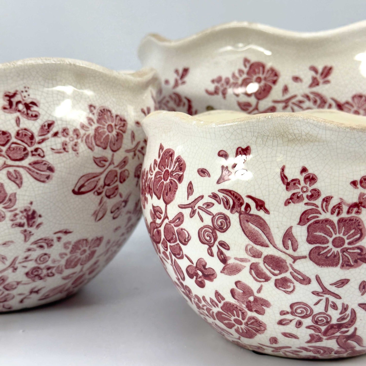 Set of 3 Rustic Vintage Ceramic Planter Pots