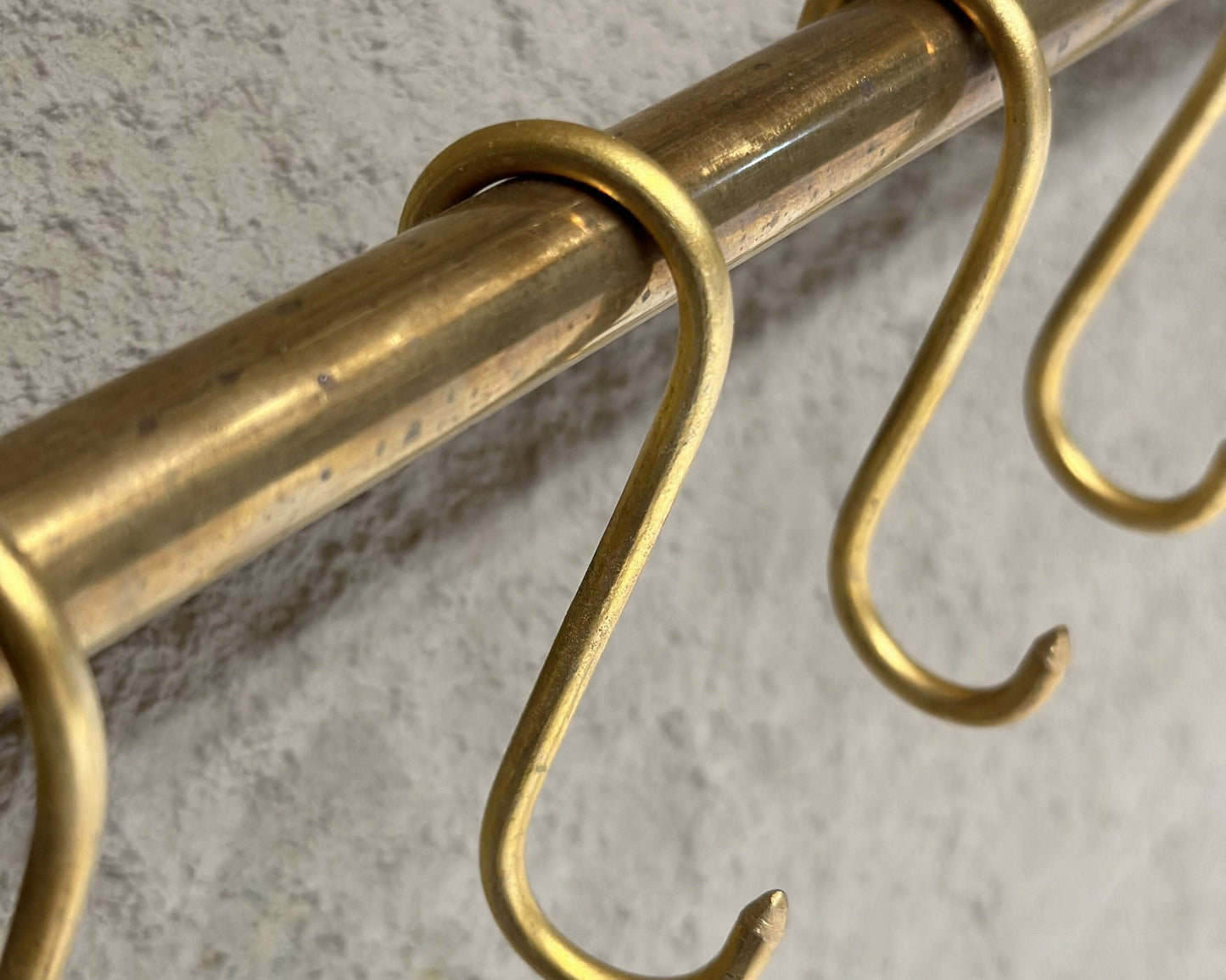 Unlacquered Brass Wall Mounted Pot Rack With Hooks