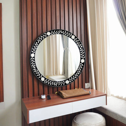 Round Floral Wall Mirror, 28", Collection Chaucer Queen