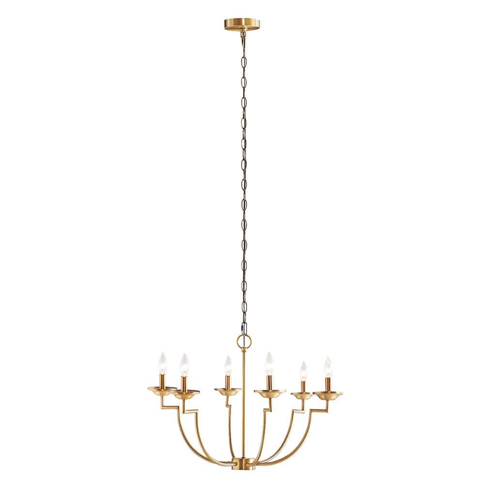 Gold Curved Arms Six-Bulb Chandelier