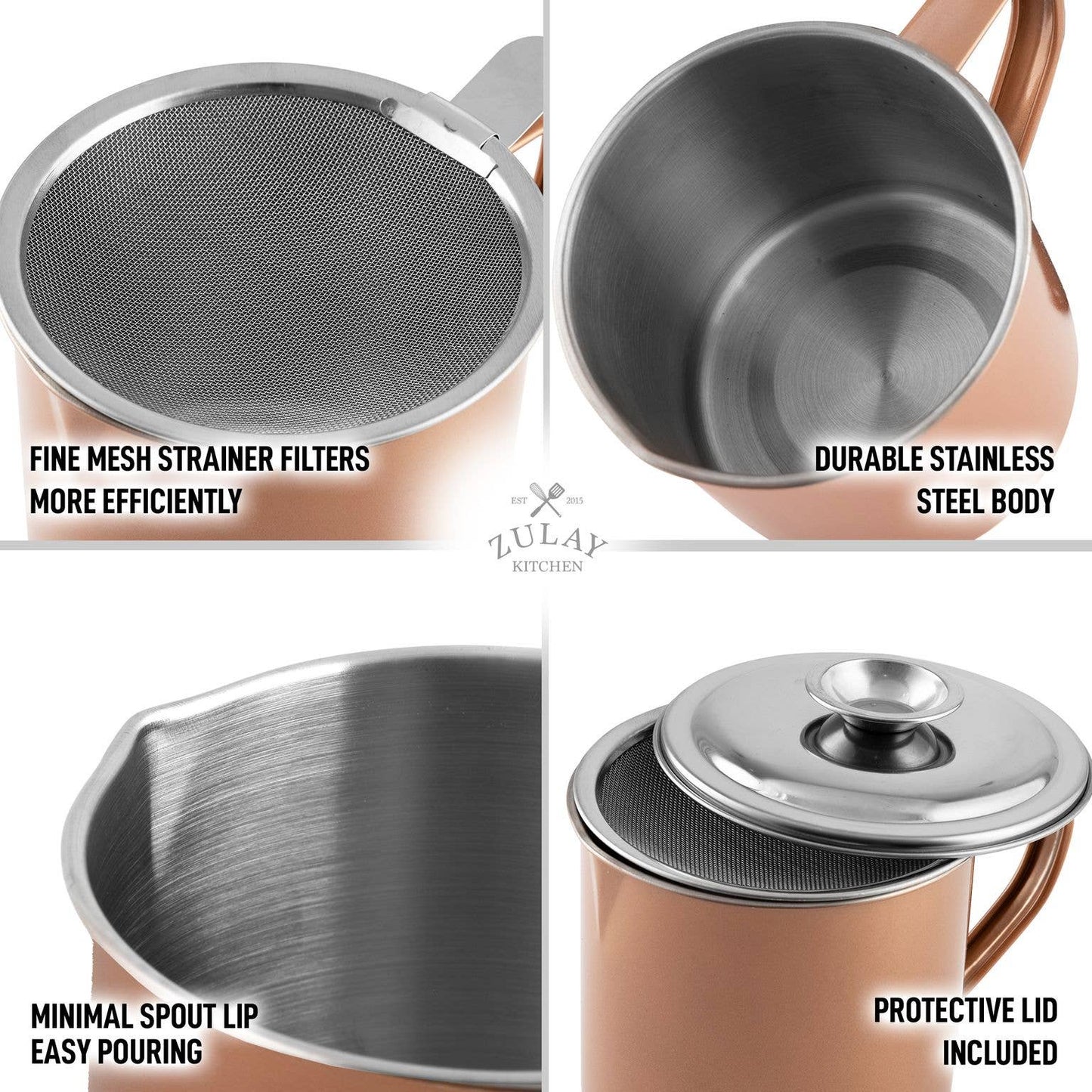 Bacon Grease Container With Strainer & Lid - 1 Liter