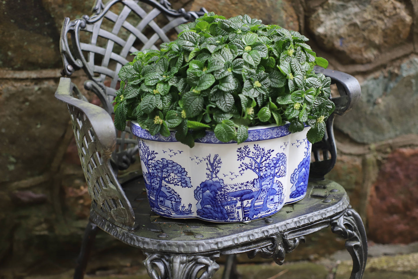 Blue and White Landscape Oval Planter
