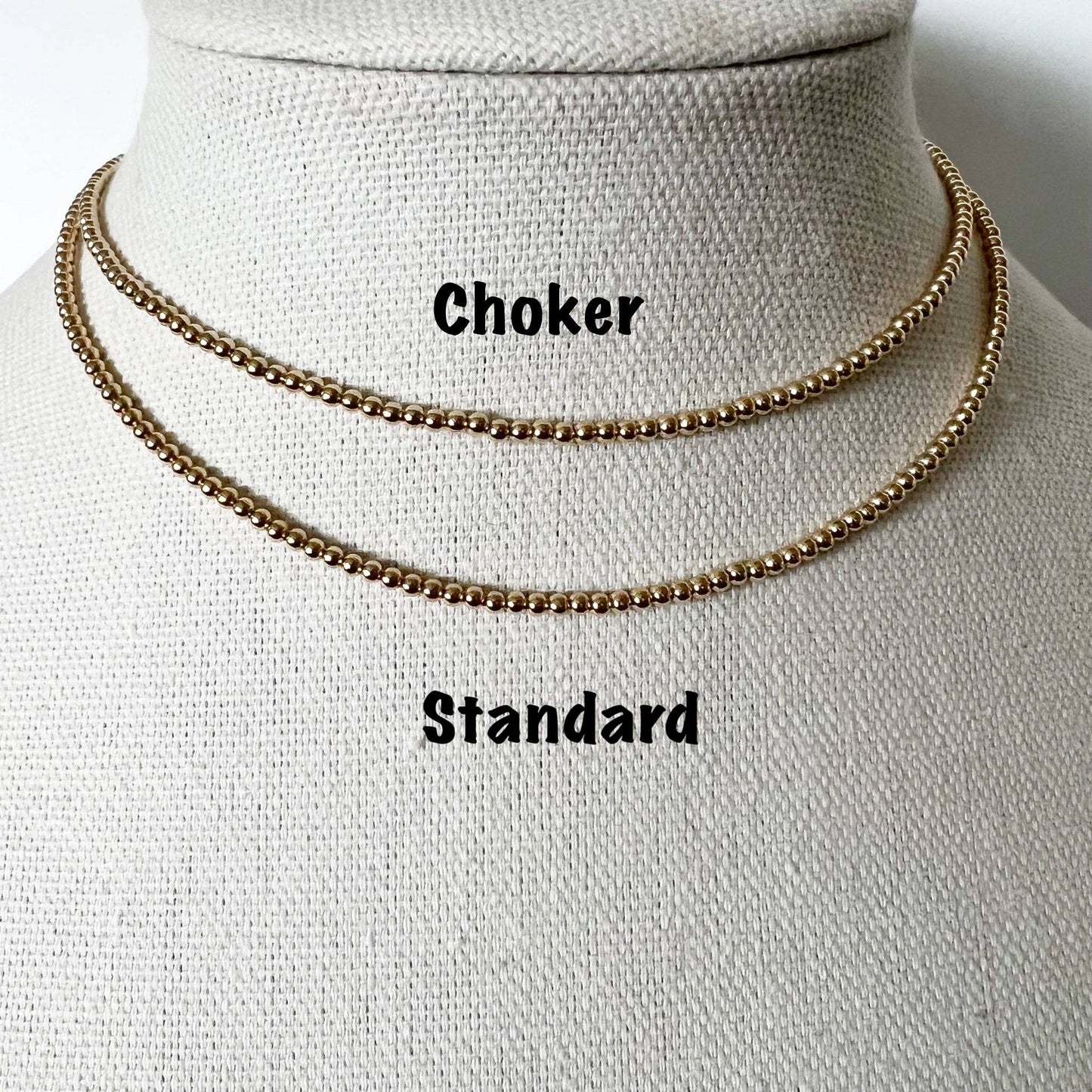 Gold Bead Necklace, 2.5mm